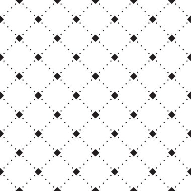Noktalı çizgi eşkenar dörtgen desenli. Modern stil dokusu. Noktalı eşkenar dörtgenli geometrik fayanslar tekrarlanıyor. Siyah geometrik şekil beyaz arkaplanda tekrarlanabilir.