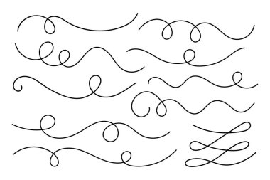 El çizimi kıvrımlı çizgi şekli. Eğri çizgi simgesi koleksiyonu. Vektör illüstrasyonu beyaz arkaplanda izole edildi.