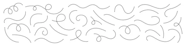 Handgezeichnete Kurve Gestrichelte Linienvektorset — Stockvektor