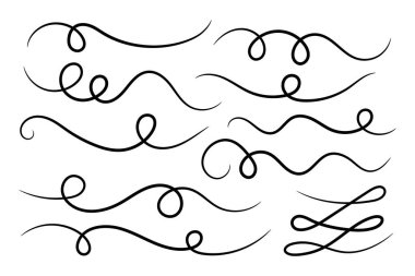 El çizimi kıvrımlı çizgi şekli. Eğri çizgi simgesi koleksiyonu. Vektör illüstrasyonu beyaz arkaplanda izole edildi.