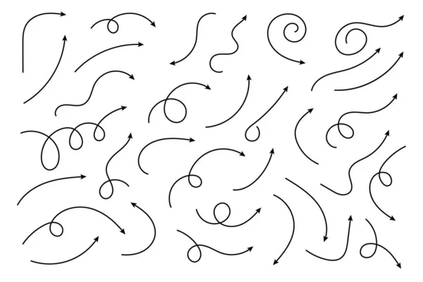 Flèches Courbes Jeu Flèches Zigzag Dessinées Main Collection Pointeurs Illustration — Image vectorielle