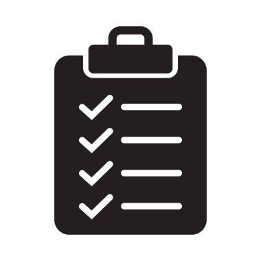 Kontrol listesi katı simge düz biçimi arkaplanda izole edildi. Web sitesi ve uygulama tasarımı için işaretleme listesi işareti.