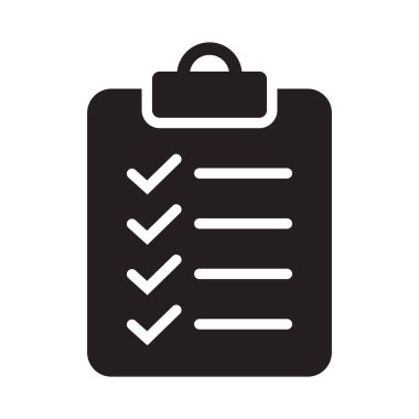 Kontrol listesi katı simge düz biçimi arkaplanda izole edildi. Web sitesi ve uygulama tasarımı için işaretleme listesi işareti.