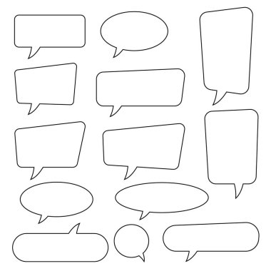 Vektör konuşma kabarcıkları ayarlayın. El çizilmiş konuşma kabarcıkları seti, doodle tarzı, Boş boş vektör konuşma kabarcıkları. Karikatür anahat balon kelime tasarımı.