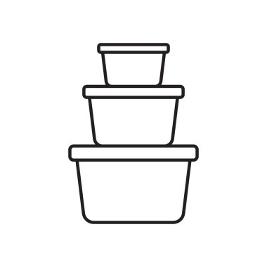 Yiyecek kabı ikonu. Beslenme çantası ikonu. Yiyecek depolama konteynırları düzenlemek. Beyaz arkaplanda vektör simgesi izole edildi.