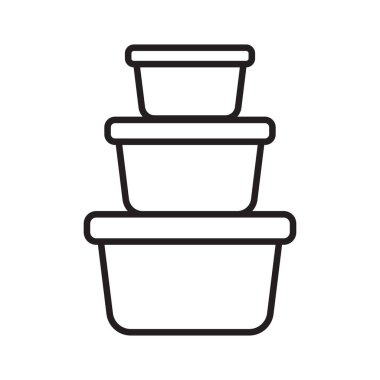 Yiyecek kabı ikonu. Beslenme çantası ikonu. Yiyecek depolama konteynırları düzenlemek. Beyaz arkaplanda vektör simgesi izole edildi.