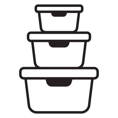 Yiyecek kabı ikonu. Beslenme çantası ikonu. Yiyecek depolama konteynırları düzenlemek. Beyaz arkaplanda vektör simgesi izole edildi.