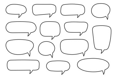 El çizimi konuşma baloncukları seti, karalama tarzı, boş vektör konuşma baloncukları. Çizgi film balon kelime tasarımı. Baloncuk mesajı, çizgi film sohbet kutusu, mesaj kutusu.