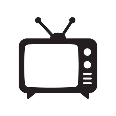 Retro TV simgesi düz stil, siyah beyaz retro TV simgesi, Retro TV simgesi tasarım için Vektör illüstrasyonu.