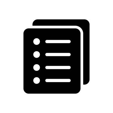 Simgeyi listele, Site menü sembolü, İşaretleme listesi simgesi katı biçimi, düz simge simgesi. Vektör tasarım ögesi.