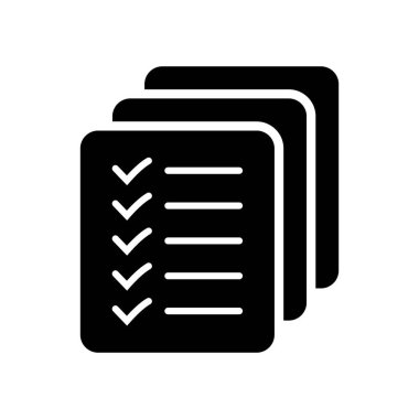 Simgeyi listele, Site menü sembolü, İşaretleme listesi simgesi katı biçimi, düz simge simgesi. Vektör tasarım ögesi.