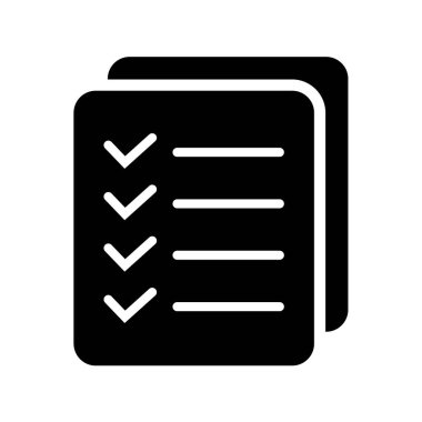 Simgeyi listele, Site menü sembolü, İşaretleme listesi simgesi katı biçimi, düz simge simgesi. Vektör tasarım ögesi.