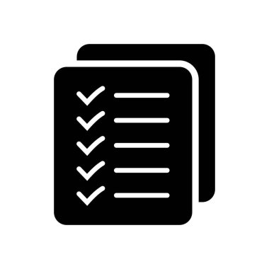 Simgeyi listele, Site menü sembolü, İşaretleme listesi simgesi katı biçimi, düz simge simgesi. Vektör tasarım ögesi.