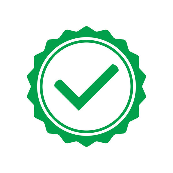 Yes round stamp icon. Seal with check mark icon. Symbol of approval.