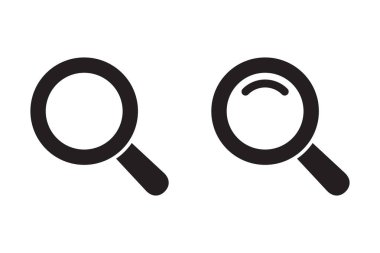 Büyüteç simgesi, vektör büyüteç veya loupe işareti. Arama simgesi.
