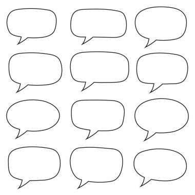 Konuşma balonu, konuşma balonu, sohbet balonu, uygulamalar ve web siteleri için sanat vektör simgesi. El çizimi konuşma baloncukları.