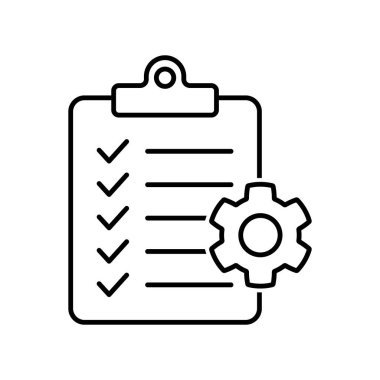 Vites izole edilmiş simgesi olan pano. Teknik destek kontrol listesi simgesi. Yönetim düz simge konsepti. Yazılım geliştirme.