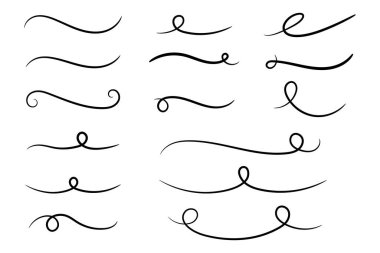 Underline text. Hand drawn collection of curly swishes, swashes, swoops. Calligraphy swirl. Highlight text elements.