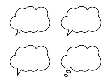 Düşünce balonu çizgisi simgesi. Konuşma ya da düşünme balonu, boş iletişim bulutu. Vektör tasarım elementleri. Düzenlenebilir vuruş.