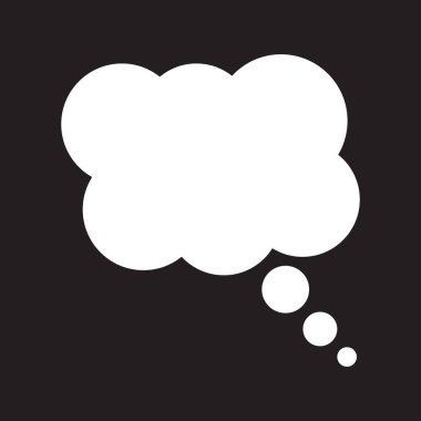 Siyah arka planda düşünce balonu. Çizgi film konuşması ya da düşünme balonu.