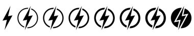 Şimşek, elektrik güç vektör simgesi. Enerji ve gök gürültüsü elektrik sembolü. Çemberde şimşek işareti.