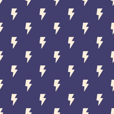 Yıldırımlar kusursuz desen. Koyu mavi arkaplanda yinelenen gök gürültüsü işareti.