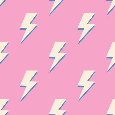 Pembe arka planda sarı ışıklar. Retro vektör, yıldırımlı, kusursuz desen. Düz tasarım.