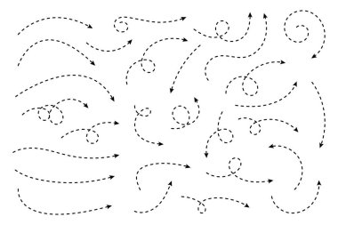 Eğri noktalı ok. Noktalı çizgileri olan zikzak ok çizgileri tasarımı.