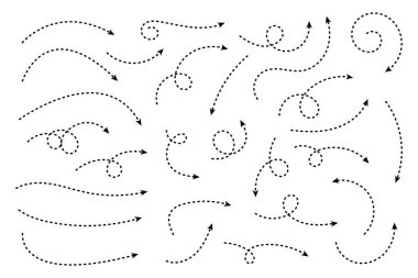 Eğri noktalı ok. Noktalı çizgileri olan zikzak ok çizgileri tasarımı.