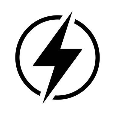 Şimşek, elektrik güç vektör simgesi. Enerji ve gök gürültüsü elektrik sembolü. Çemberde şimşek işareti.