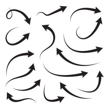 Oklar koleksiyonu. Basit kavisli okları yerleştir. İşaretçi koleksiyonu.