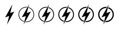 Şimşek, elektrik güç vektör simgesi. Enerji ve gök gürültüsü elektrik sembolü. Çemberde şimşek işareti.