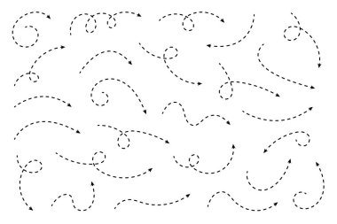 Eğri noktalı ok. Noktalı çizgileri olan zikzak ok çizgileri tasarımı.