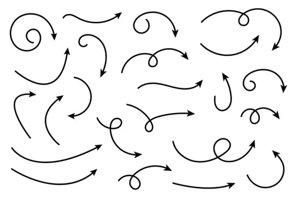 ライン矢印コレクション 単純な曲げられた手描きの矢印を設定します ポインターのコレクション — ストックベクタ