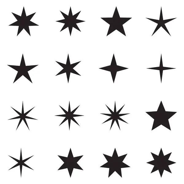 スターアイコン スパークルス 輝くバースト 星のシンボルは白い背景で隔離されています さまざまな形の星 挨拶カードのためのテンプレートのセット ポスター — ストックベクタ