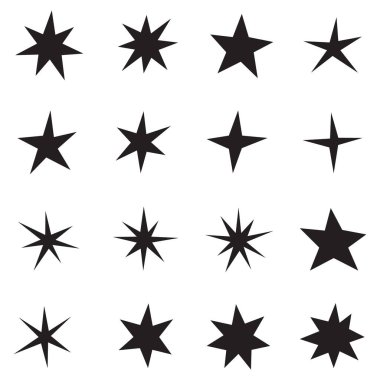 El çizimi yıldız simgeleri. Farklı şekillerde yıldızlar, tebrik kartı için şablonlar, poster..