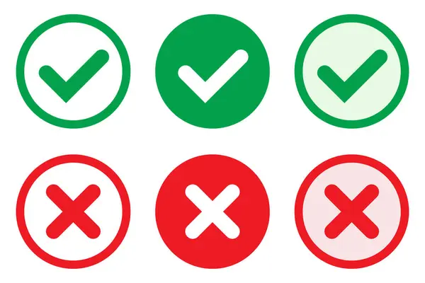 Ícones Certos Errados Carrapato Verde Marcas Verificação Cruz Vermelha Ícones — Vetor de Stock