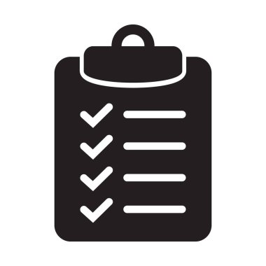 Kontrol listesi katı simge düz biçimi arkaplanda izole edildi. Web sitesi ve uygulama tasarımı için işaretleme listesi işareti.