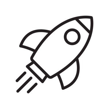 Roket ikonu. Basit ana hatlı roket işaretleri ayarlandı. Roket fırlatma simgesi.