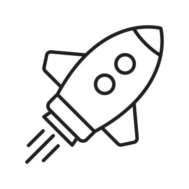 Roket ikonu. Basit ana hatlı roket işaretleri ayarlandı. Roket fırlatma simgesi.