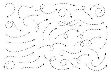 Eğri noktalı ok. Noktalı çizgileri olan zikzak ok çizgileri tasarımı.