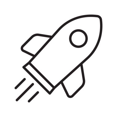 Roket ikonu. Basit ana hatlı roket işareti. Roket fırlatma simgesi.