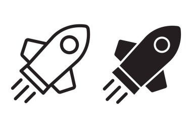 Roket ikonu. Basit ana hatlı roket işareti. Roket fırlatma simgesi.
