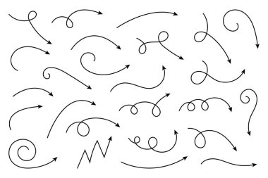 Eğri ok koleksiyonu. Basit kavisli çizilmiş okları ayarlayın. İşaretçi koleksiyonu.