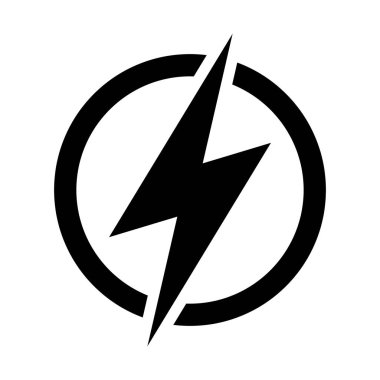 Şimşek, elektrik güç ikonu. Enerji ve gök gürültüsü elektrik sembolü. Çemberde şimşek işareti.