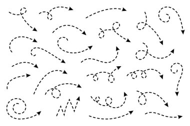 Eğri noktalı ok. Noktalı çizgileri olan zikzak ok çizgileri tasarımı.