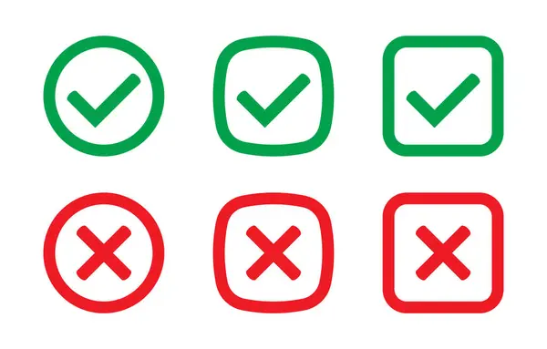 stock vector Right or wrong icons. Green tick and red cross checkmarks. Yes or no symbol, approved or rejected icon for user interface.