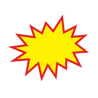 Boş satış etiketleri. Kurdele satışı afişleri. Kırmızı ve sarı yıldız patlaması çıkartmaları. Beyaz arka planda pop art komik patlama balonu. Çizgi roman tarzı. Vektör illüstrasyonu.