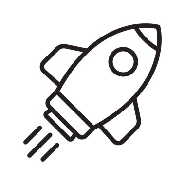 Roket ikonu. Basit ana hatlı roket işareti. Roket fırlatma simgesi.