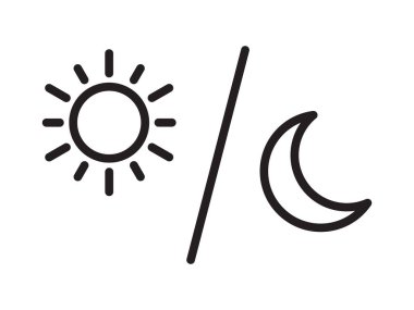 Beyaz arkaplanda güneş ve ay ikonu izole edildi. Gündüz ve gece hattı simgesi. Vektör illüstrasyonu.